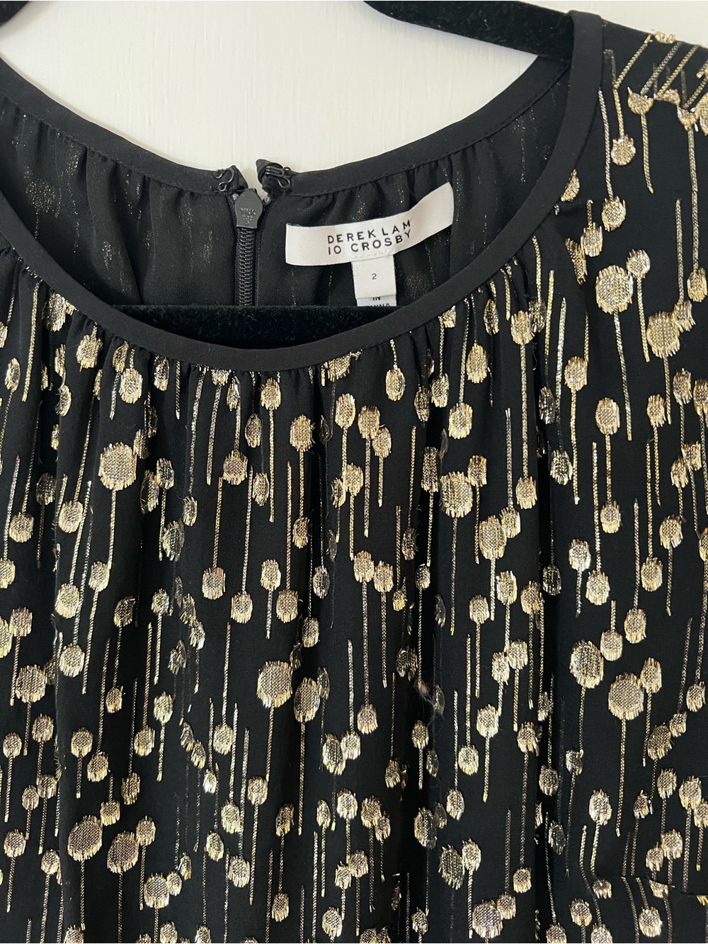10 Crosby Derek Lam Black Top with Gold Metallic Dot & Streak Detail
